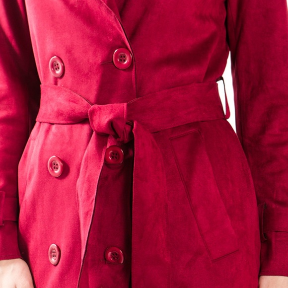 BURGUNDY SUEDE TRENCH COAT - Picture 3 of 4